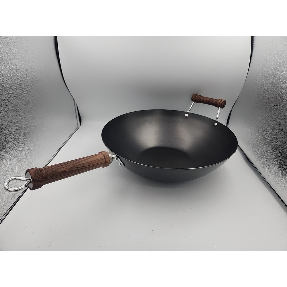 Crofton 14-Inch Carbon Steel Wok With Wooden Handles For Stir-Fry & Asian Cookin
